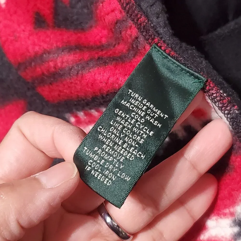 Lauren Ralph Lauren Jacket Women Small Red Aztec Southwest Fleece Full Zip LRL